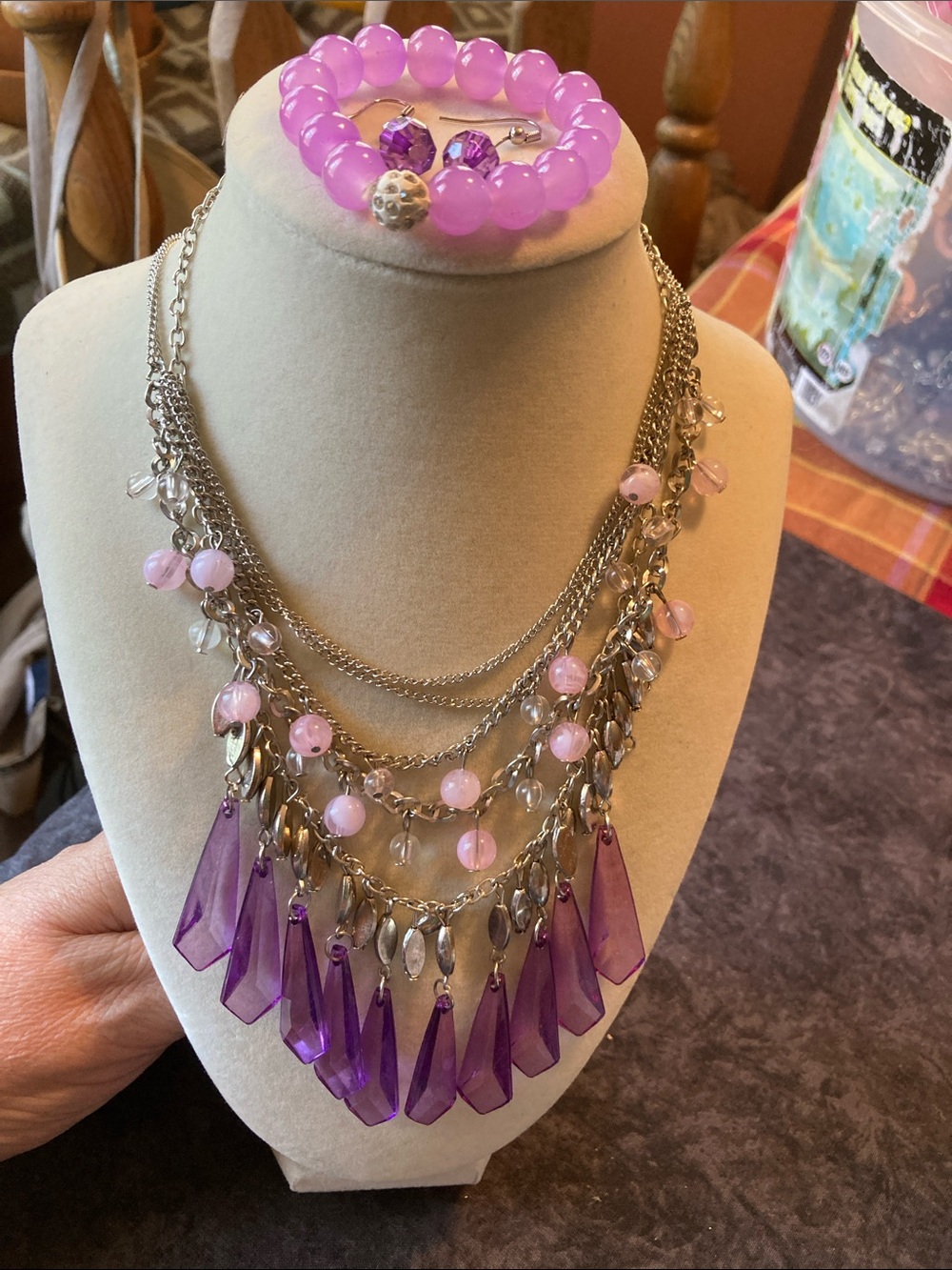 Purple Passion 4 Piece Jewelry Set Necklaces Bracelet Earrings